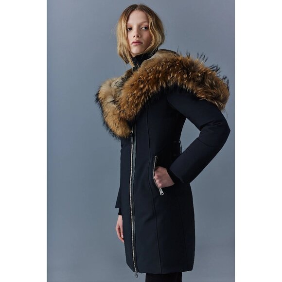 💥HOT ITEM!💥MACKAGE TRISH Down Coat w/ Asiatic Racoon & Rabbit Fur in Ink - Picture 1 of 16